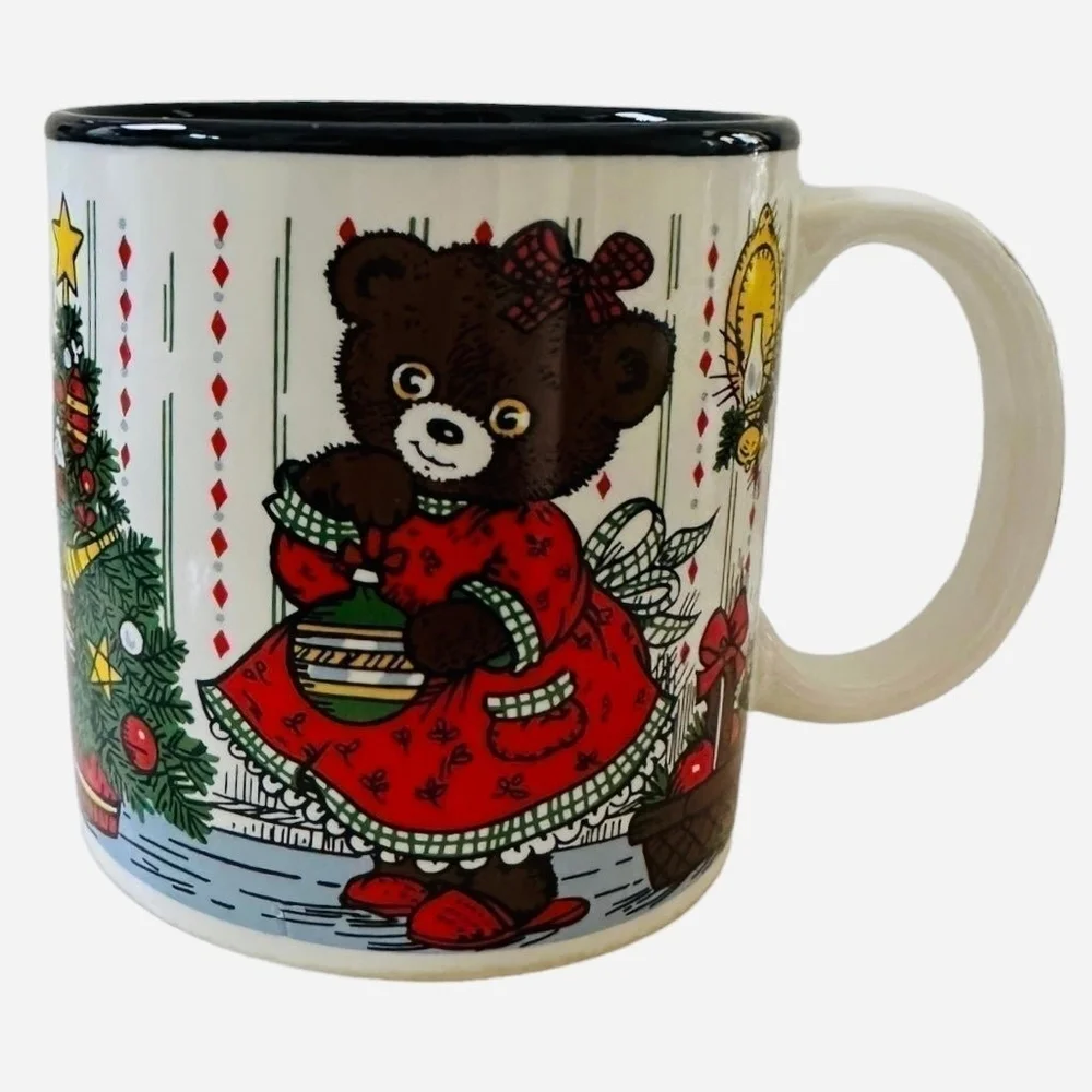Vintage 1980 Potpourri Press Teddy Bear Christmas Mug 3.5
